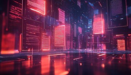 Aufkleber - Digital document management system concept with virtual interface, files in the background, 3D rendering, sleek and modern design, hightech visuals