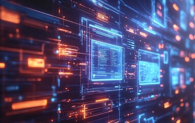 Leinwandbilder - Digital document management system with virtual interface and background files, 3D rendering, modern and efficient design, techfocused visuals