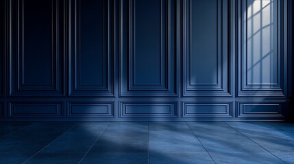 Poster - Deep navy blue panelled wall background with wide vertical panels and a matte finish giving a bold and sophisticated appearance perfect for modern or industrial interior designs