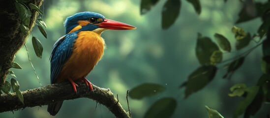 Poster - Stork Billed Kingfisher Halcyon Capensis Perching On The Tree Waiting For Fishing Bird