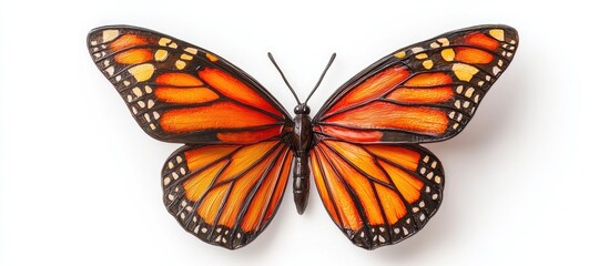 Aufkleber - Orange Flying Butterfly Plastic With Open Wings Top View Isolated On White