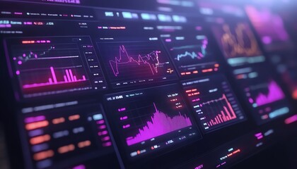 Poster - Interactive digital financial analysis dashboard displaying charts and graphs, 3D rendering, modern aesthetics, professional and efficient design