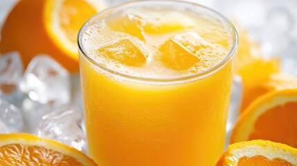 Poster - Freshly squeezed orange juice served over ice in a glass