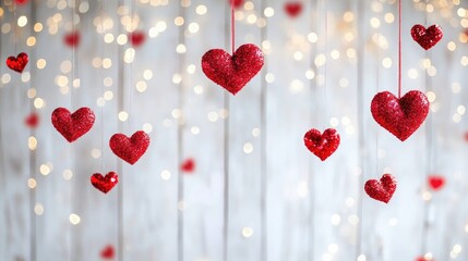 Poster - White backdrop adorned with red heart shaped sparkles for a festive touch