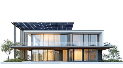 Poster - Modern house with solar panels on a transparent background, 3D render