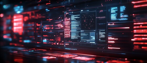 Leinwandbilder - Virtual interface with files for digital document management system, 3D rendering, futuristic and organized design, sleek hightech visuals