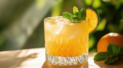 Poster - Refreshing margarita cocktail with tequila orange liqueur fresh lime juice and mint served in a crystal glass on a bright day