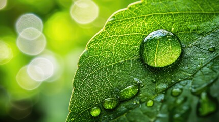 Poster - This Is A Macro Photo Of Nearly Spherical Water Droplet On Small Leaf Giving A Perfect Sample For Wallpaper