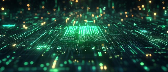 Aufkleber - 3D rendering of AI text displayed with a vibrant green digital code backdrop, modern design, techinspired aesthetics, dynamic composition