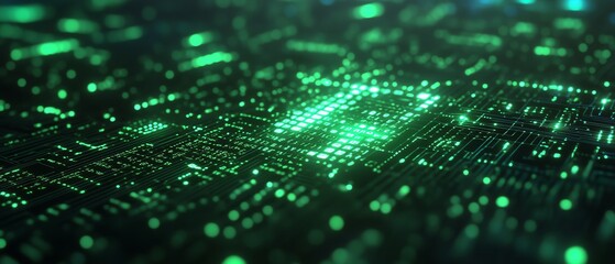 Poster - 3D rendering of AI text with a vibrant green digital code backdrop, sleek design, hightech visuals, contemporary aesthetics, engaging composition