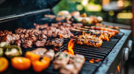 Poster - Bright outdoor barbecue featuring an array of tasty dishes on the grill