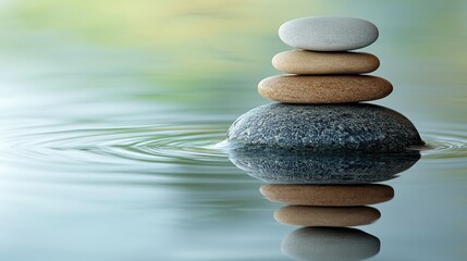 Aufkleber - Symmetrical arrangement of zen stones beside serene water