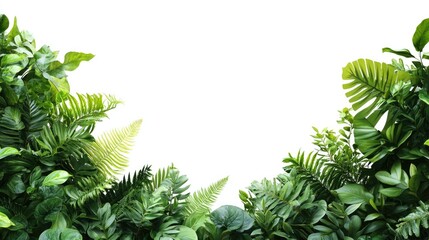 Aufkleber - Lush green foliage forms a natural border against a white backdrop ideal for nature inspired designs and projects