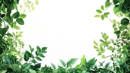 Aufkleber - Lush green foliage forms a natural border against a white backdrop ideal for nature inspired designs and projects