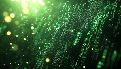 Aufkleber - 3D visualization of AI text over a green digital code background, modern aesthetics, techfocused design, engaging and vibrant visuals