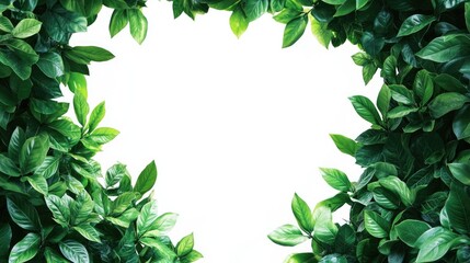 Aufkleber - Lush green foliage forms a natural border against a white backdrop ideal for nature inspired designs and projects