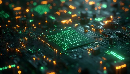 Aufkleber - AI text with glowing effects on a green digital code background, 3D rendering, sleek and modern design, techinspired visuals, vibrant colors