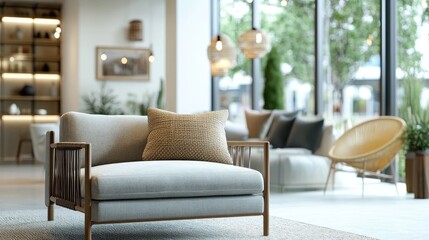Poster - Home furniture display mockup set showcasing an interior design background in a furniture showroom