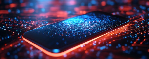Aufkleber - Cybersecurity icon on a smartphone with an intricate wireframe background, 3D rendering, contemporary aesthetics, techinspired visuals, modern design