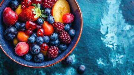 Aufkleber - Assorted antioxidant rich berries vibrant red and blue fruits nutrient dense superfood selection promoting immune health in a colorful fruit bowl