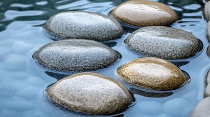 Aufkleber - Symmetrical arrangement of zen stones beside serene water