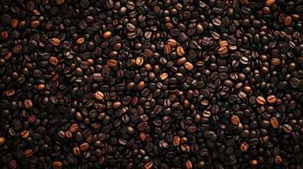 Poster - Aerial perspective of a backdrop featuring sections of dark brown coffee beans exuding an inviting aroma