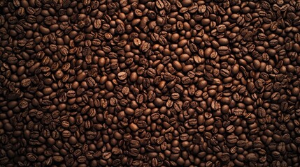 Poster - Aerial perspective of a backdrop featuring sections of dark brown coffee beans exuding an inviting aroma