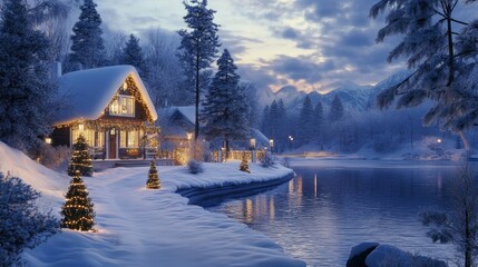Aufkleber - Festive decorations and serene winter scenery