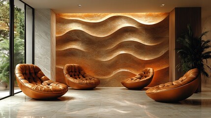 Poster - Dramatic visual of a wall where textured wooden panels meet sleek marble finishes emphasizing contrasts in color and pattern for a sophisticated and artistic ambiance