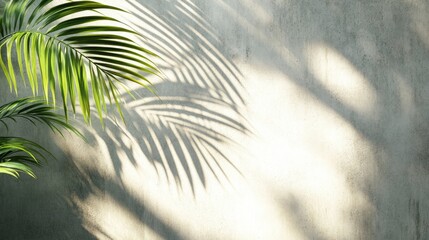 Aufkleber - Contemporary summer minimalism featuring a tropical palm leaf branch casting long shadows on a plain concrete wall offering ample copy space for interior lifestyle themes