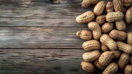 Poster - Peanuts in their shells on a wooden surface