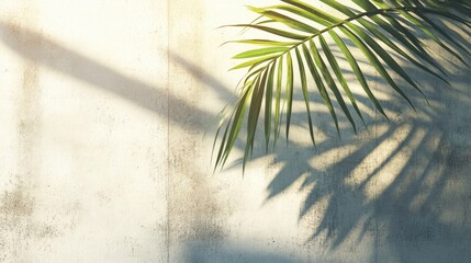 Aufkleber - Contemporary summer minimalism featuring a tropical palm leaf branch casting long shadows on a plain concrete wall offering ample copy space for interior lifestyle themes