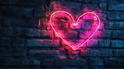 Aufkleber - Heart shaped neon light sparkles against a brick wall at night