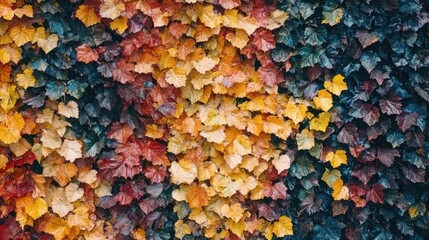 Aufkleber - Autumn leaves adorning a wall creating a vibrant wallpaper effect