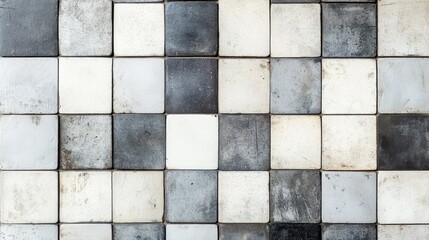 Aufkleber - Bright vintage geometric square mosaic tile texture featuring a gray and white design ideal for backgrounds or banners