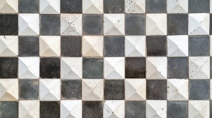Aufkleber - Bright vintage geometric square mosaic tile texture featuring a gray and white design ideal for backgrounds or banners