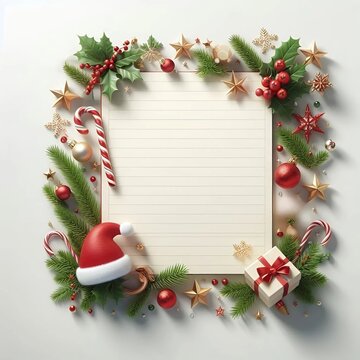 Christmas greeting card featuring a decorative frame with branches and cones, perfect for celebrating the holiday season