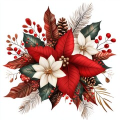 Wall Mural - Whimsical Poinsettia and Feather Arrangement Design