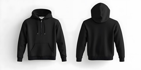 Canvas Print - Black hoodie mock up, front and back view, isolated on white background