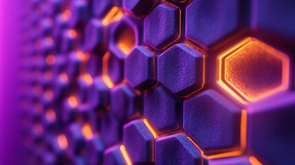 Fototapete - Futuristic purple tech wall with seamless honeycomb patterns and smooth surfaces adding a touch of modern elegance to advanced tech interiors