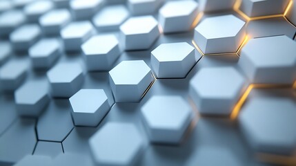 Poster - Futuristic white tech wall featuring interlocking hexagons with a matte finish creating a sleek and modern look ideal for ultramodern offices or futuristic lounges