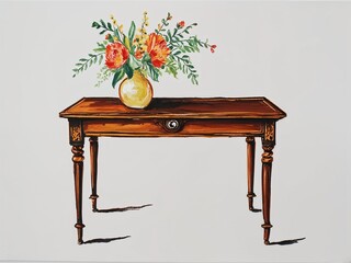 Table hand drawn painted painting illustration on plain white background