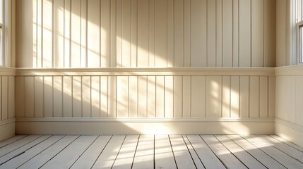 Poster - Light beige paneled wall background with thin vertical panels and subtle shadow play offering a refined minimalist look that seamlessly blends into modern sleek interiors
