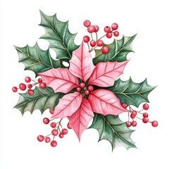 pink watercolor christmas flower elements