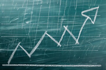 Poster - An upward arrow drawn on a chalkboard to represent the rise in prices , A blackboard displaying a graph, illustrating data trends with labeled axes and plotted points.