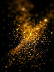 Gold glitter on a black background glitter dust particle Ultra realistic 