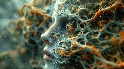 Wall Mural - abstract surreal face with intricate network pattern - digital art