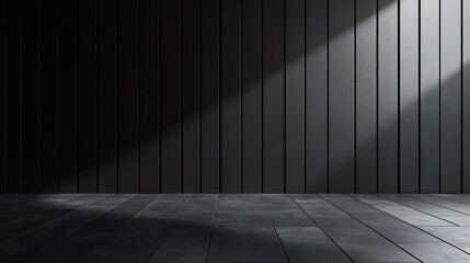 Poster - Matte black panelled wall background with wide bold vertical panels and crisp lines creating a dramatic and modern backdrop perfect for contemporary or industrial interior designs