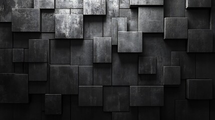 Fototapete - Matte black tech wall with deep layered cube textures offering a mysterious and hightech ambiance ideal for innovative office spaces or avantgarde home designs