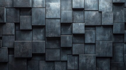 Fototapete - Matte black tech wall with deep layered cube textures offering a mysterious and hightech ambiance ideal for innovative office spaces or avantgarde home designs